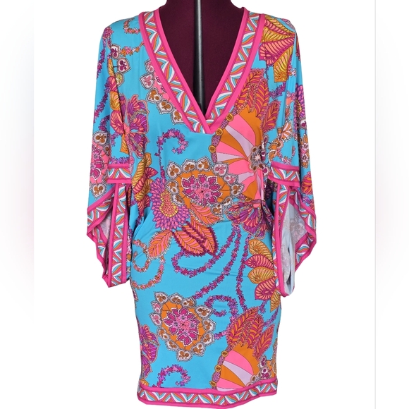 NWT Trina Turk Meilani Floral Pink Blue And Orange Swim Cover-Up Size M - Picture 2 of 14
